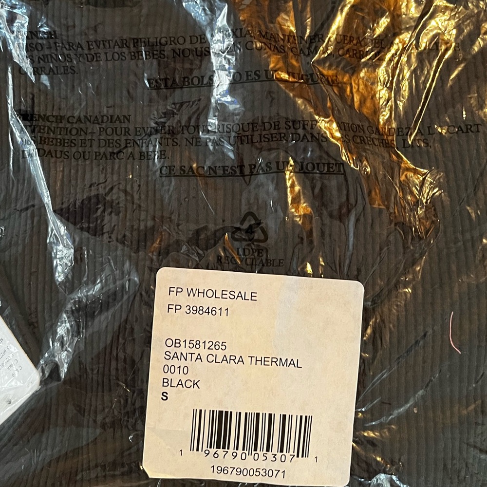 NWT Free People We The Size S Black Santa Clara Thermal Top Long Sleeve V Neck - Picture 8 of 8